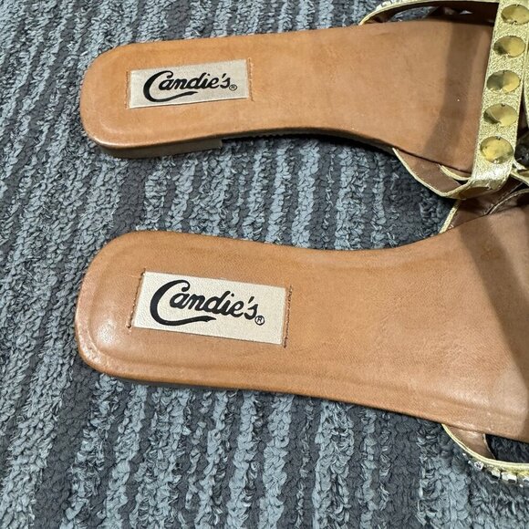 Candies gold studded and rhinestone embellished thong flat sandals - Picture 4 of 6
